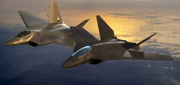 Zicht Een Generatie Gevechtsvliegtuig Formatie Met Raptor Van Amerikaanse Luchtmacht — Stockfoto