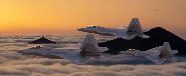 Formation Der Fünften Generation Lockheed Martin Raptor Der Air Force — Stockfoto