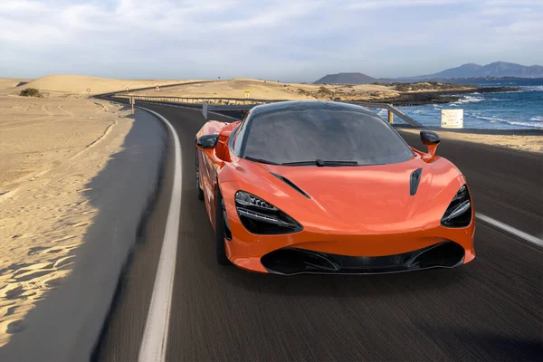 Orange Mclaren 720S Driving Road — Stock Photo, Image