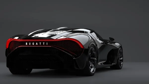 Bugatti Votution Noire 世界上最昂贵的汽车 黑色黑色轿车 是法国人的通称 这个名字直接参考了20世纪30年代的传奇模型 Sc大西洋型 — 图库照片