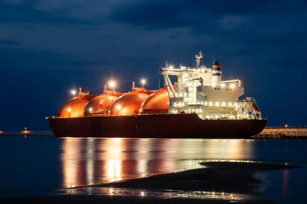 Tanker Haven Met Lichten Aan Nachtfotografie — Stockfoto