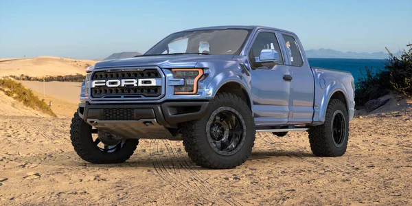 Ford 150 Raptor Найбільший Позашляховик Планеті Стоїть Піщаній Дюні Біля Стокова Картинка