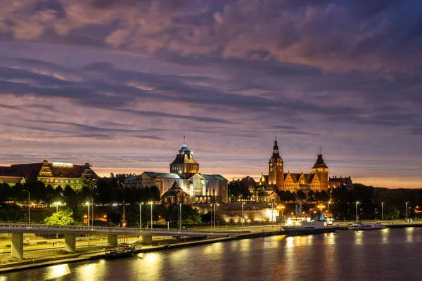 Vista Noturna Cidade Szczecin Polônia — Fotografia de Stock