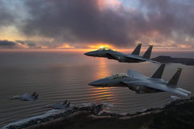 Boeing F-15E Vuruş Kartalı kıyıya uçuş sırasında