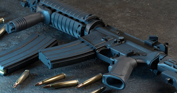 modern assault rifle lying on the ground