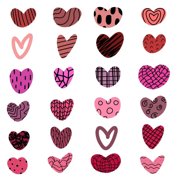 colorful pink red purple hearts with black textures collection set