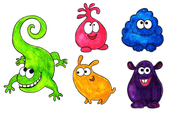 Cute watercolor cartoon aliens