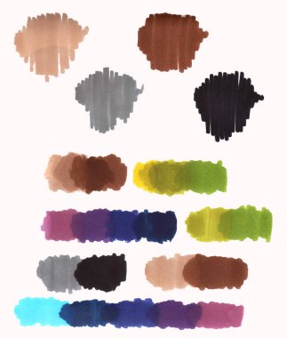 Çizim işaretleri renk paleti. Beyazın üzerine renk tonu. Çoklu renk işaretleyicileri.