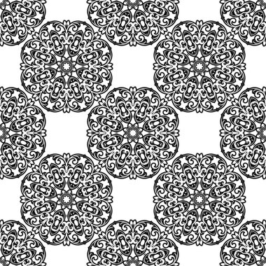 Beyaz arka planda siyah süs. Tasarımın için şablon. Vektör illüstrasyonu