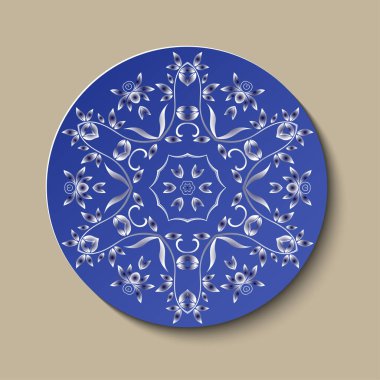 Soyut bir şekilde çiçek süsüyle kaplanmış. Süslü klasik tabak, her amaçla harika tasarım. Vektör izole illüstrasyon. Soyut vektör arkaplanı. Vektör illüstrasyonu