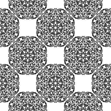 Beyaz arka planda siyah süs. Tasarımın için şablon. Vektör illüstrasyonu