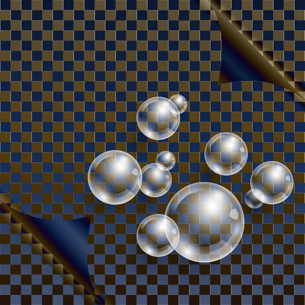 Hintergrund Sind Transparente Blasen Gekräuselte Seite Auf Hintergrund Mit Quadraten — Stockvektor