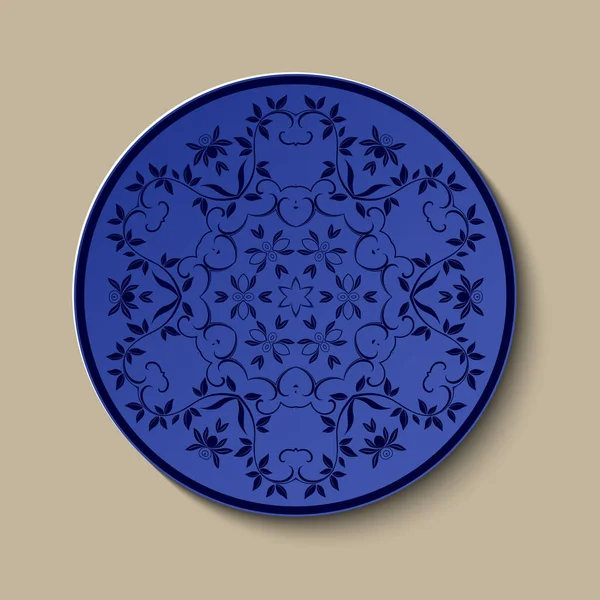 Assiette Avec Ornement Floral Dans Style Abstrait Plaque Classique Avec — Image vectorielle