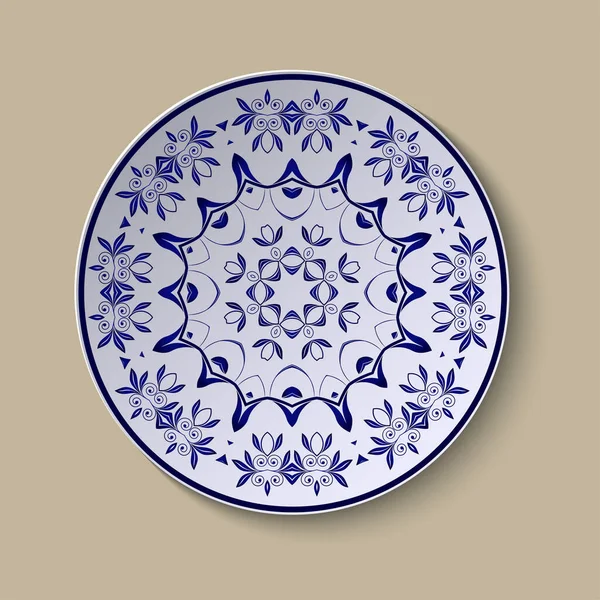 Assiette Avec Ornement Floral Dans Style Abstrait Plaque Classique Avec — Image vectorielle