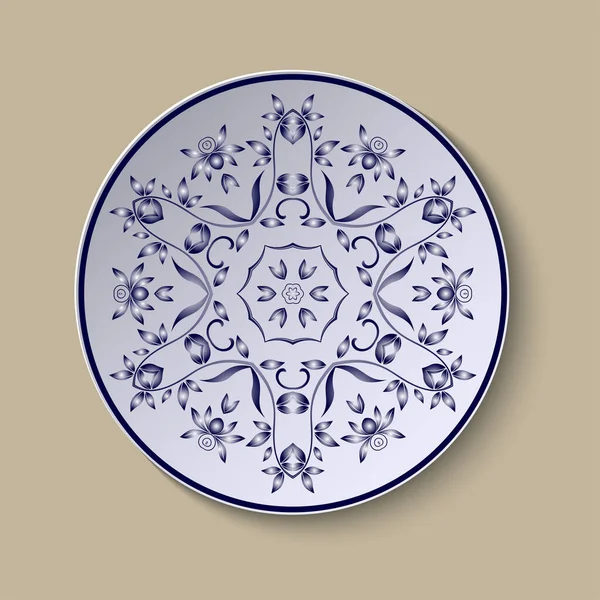 Assiette Avec Ornement Floral Dans Style Abstrait Plaque Classique Avec — Image vectorielle