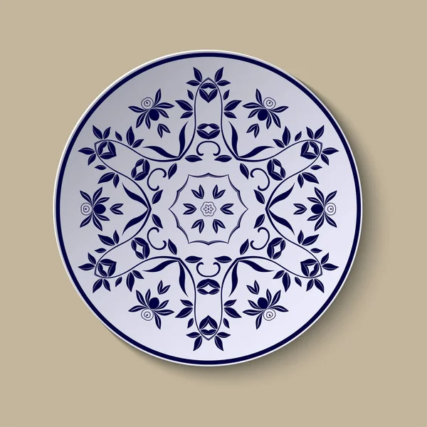 Assiette Avec Ornement Floral Dans Style Abstrait Plaque Classique Avec — Image vectorielle