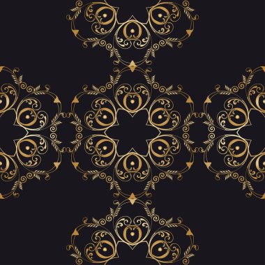 Arka planda kusursuz altın süs. Tasarımınız için lüks çiçek süsü. Tekstil deseni. Duvar kağıdı deseni