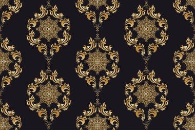 Arka planda kusursuz altın süs. Tasarımınız için lüks çiçek süsü. Tekstil deseni. Duvar kağıdı deseni