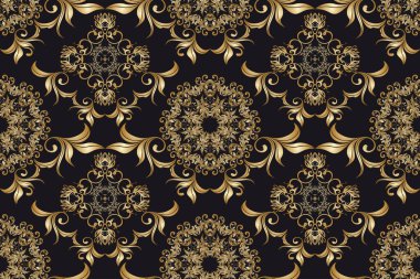 Arka planda kusursuz altın süs. Tasarımınız için lüks çiçek süsü. Tekstil deseni. Duvar kağıdı deseni