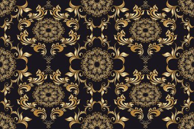 Arka planda kusursuz altın süs. Tasarımınız için lüks çiçek süsü. Tekstil deseni. Duvar kağıdı deseni