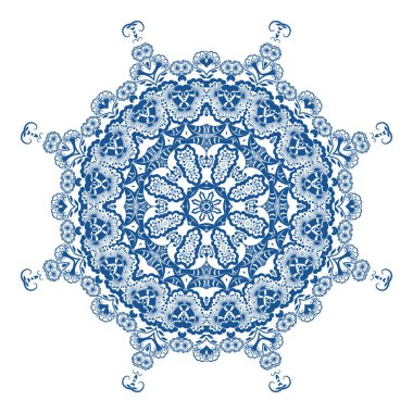 Beyaz arka planda mavi yuvarlak süs. Vektör illüstrasyonu