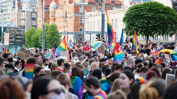 Katowice Poland Серпня 2020 Марш Рівності Лгбт Молоді Люди Веселковому — стокове фото
