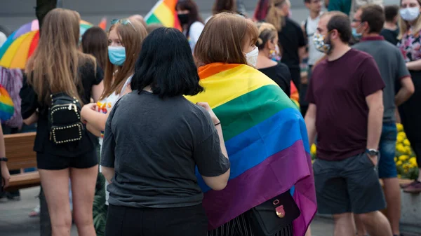 Katowice Polen August 2020 Lgbt Gleichstellungsmarsch Junge Menschen Regenbogenkleidung Kämpfen — Stockfoto