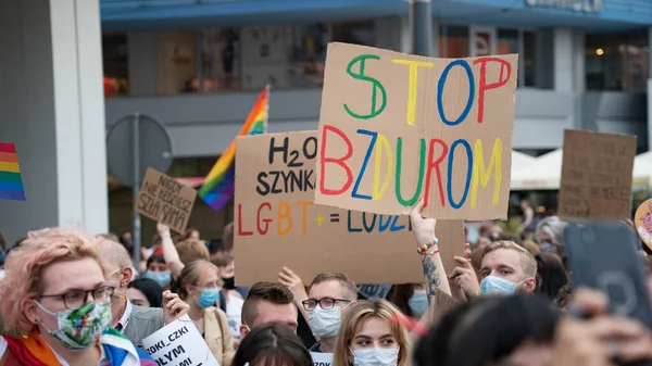 Katowice 폴란드 2020 Lgbt 무지개 청소년들은 Lgbtq 권리를 싸우고 코로나 — 스톡 사진