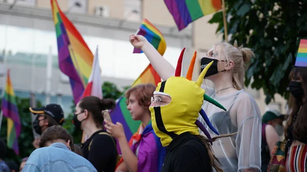 Katowice Polska Sierpnia 2020 Marsz Równości Lgbt Młodzi Ludzie Tęczowych — Zdjęcie stockowe