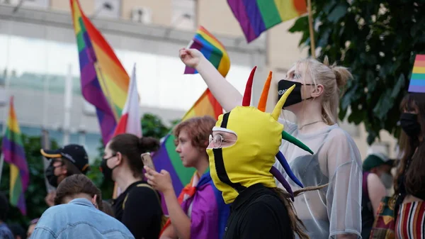 Katowice Polsko Srpna 2020 Pochod Rovnost Lgbt Mladí Lidé Duhových — Stock fotografie