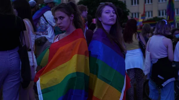 Katowice 폴란드 2020 Lgbt 무지개 소녀들은 Lgbtq 권리를 싸우고 코로나 — 스톡 사진