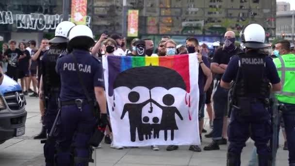 Katowice Polonia Agosto 2020 Marcha Por Igualdad Lgbt Grupo Tradicionalistas — Vídeos de Stock