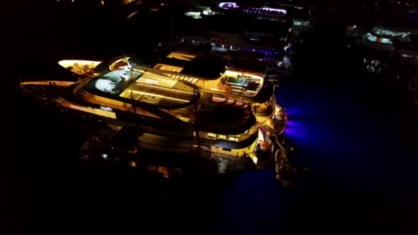 Luxury Yachts Harbor Mediterranean Country Europe Aerial Night View People — Stock Video