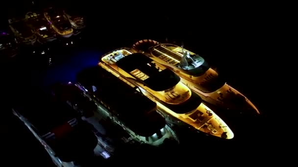 Luxury Yachts Harbor Mediterranean Country Europe Aerial Night View People — Stock Video