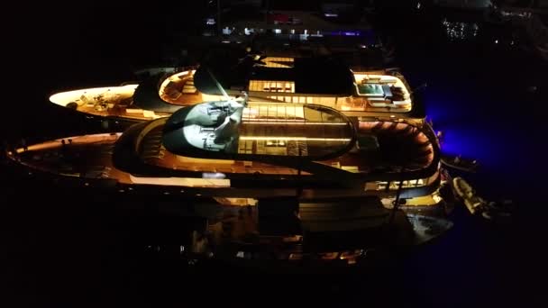 Luxury Yachts Harbor Mediterranean Country Europe Aerial Night View People — Stock Video