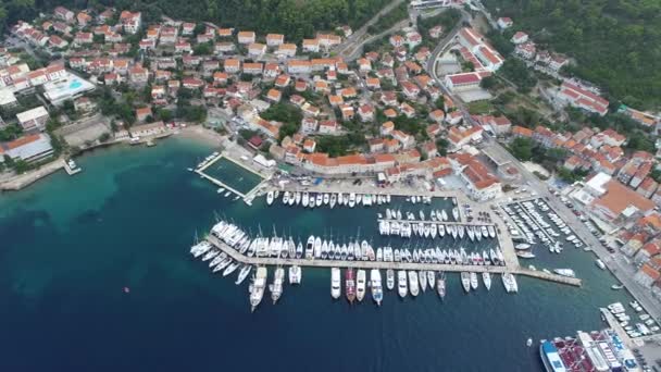 Aerial View Famous Croatian Island Korcula Mediterranean Architecture Marina Luxury — Stock Video