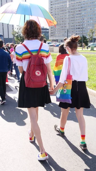 Katowice Polsko Září 2020 Pochod Rovnost Lgbt Mladí Lidé Duhových — Stock fotografie