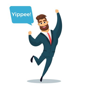 Sakallı eğlenceli işadamı karakter. Mutlu çizgi film iş erkek. Vektör çizim