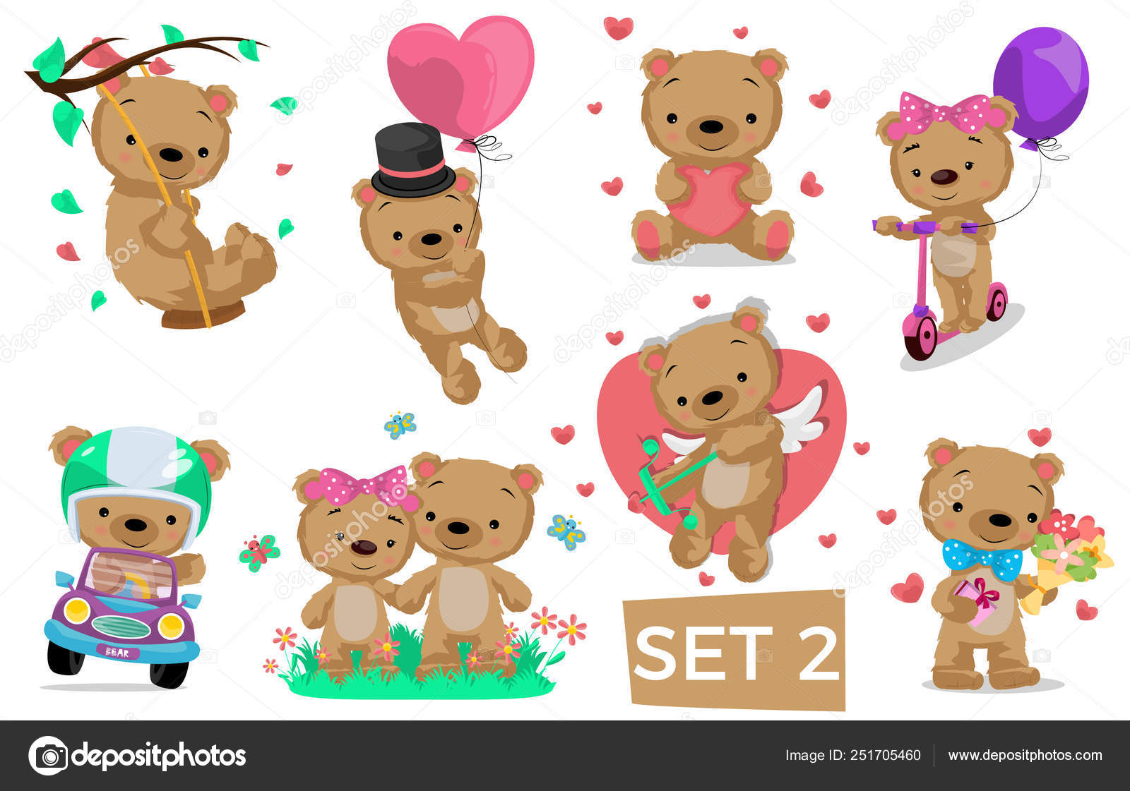 Cute Bears Teddy Bear Character Posing Different Situations Kids