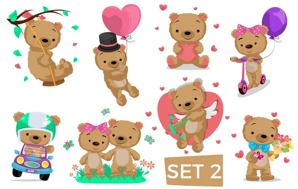 Cute bears. Teddy bear character posing in different situations. Kids bears illustration for card, posters, invitations, presentations and other. Vector ilustration. Set 2