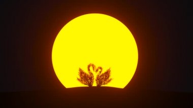 Kuğu şeklinde büyüyen ağaç silueti. Eko kavramı. 3B görüntüleme.