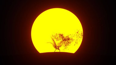 Kuğu şeklindeki bir ağacın silueti. Eko kavramı. 3B görüntüleme.