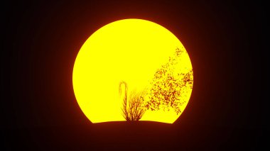 Kuğu şeklindeki bir ağacın silueti. Eko kavramı. 3B görüntüleme.