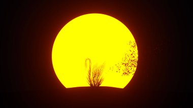 Kuğu şeklindeki bir ağacın silueti. Eko kavramı. 3B görüntüleme.