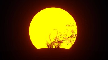 Kuğu şeklindeki bir ağacın silueti. Eko kavramı. 3B görüntüleme