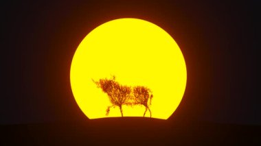 Boğa şeklinde büyüyen ağaç silueti. Eko kavramı. 3B görüntüleme.