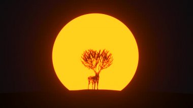 Geyik şeklinde büyüyen ağaç silueti. Eko kavramı. 3B görüntüleme.