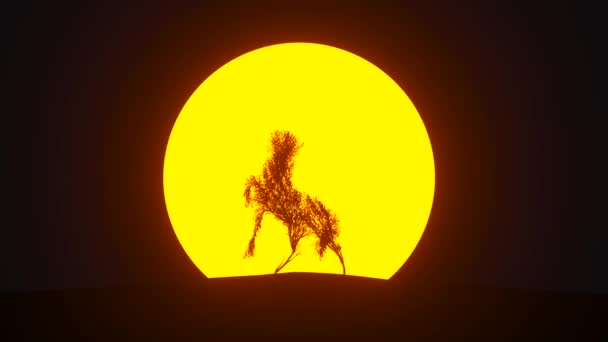 Silhouette Growing Tree Shape Horse Eco Concept Rendering — Stock Video