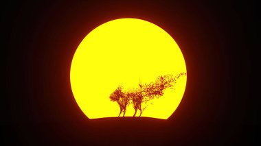 Kedi şeklinde büyüyen ağaç silueti. Eko kavramı. 3B görüntüleme.