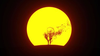 Kedi şeklinde büyüyen ağaç silueti. Eko kavramı. 3B görüntüleme.